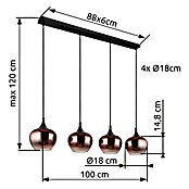 Globo Pendelleuchte Maxy (E27, 40 W, L x B x H: 1 000 x 180 x 1 200 mm, Klar, Kupferfarben, Schwarz, Schwarz-Chrom) | BAUHAUS