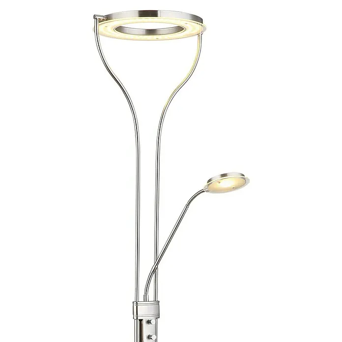 Globo LED-Stehleuchte Ebro - 20 W, Silber, Warmweiß, L x B x H: 35 x 30 x 194 cm - Elegante Stehleuchte mit zwei Leuchten, eine als Ring und eine als flexible Leselampe. Ideal für Wohn- und Arbeitsbereiche.
