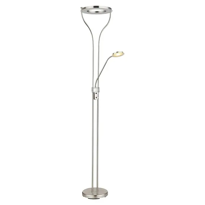 Globo LED-Stehleuchte Ebro - 20 W, Silber, Warmweiß, L x B x H: 35 x 30 x 194 cm - Eine moderne Stehlampe mit zwei Leuchten, ideal für Wohn- oder Arbeitszimmer, in silbernem Finish.