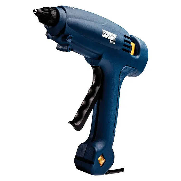Rapid Heißklebepistole EG 320 PRO - Durchmesser Klebepatrone: 12 mm, 195 °C, 180 W - Abbildung einer blauen Rapid EG320 Heißklebepistole, die sich ideal für verschiedene Bastel- und Reparaturarbeiten eignet.