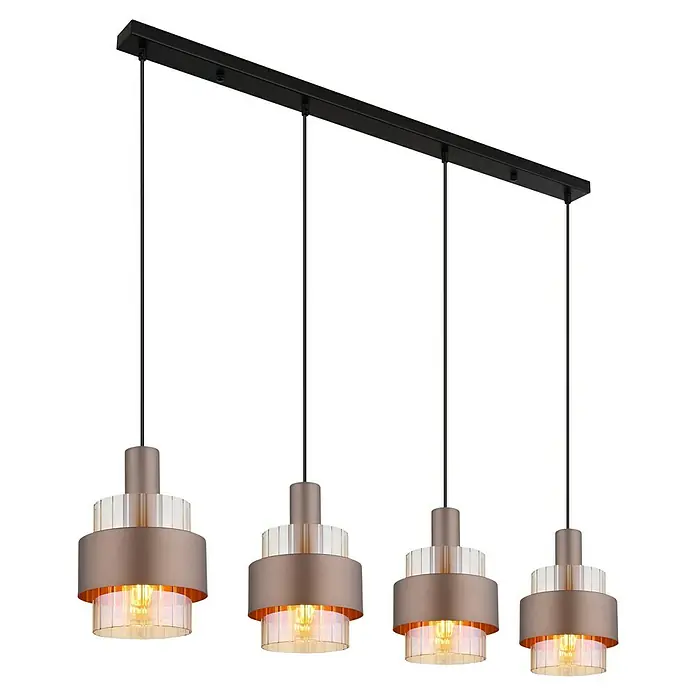 Globo Pendelleuchte Milley - L x B x H: 110 x 18,5 x 150 cm, Schwarz, E27 - Moderne Hängeleuchte mit vier Leuchten, die ein warmes Licht verbreiten und eine elegante Atmosphäre schaffen.