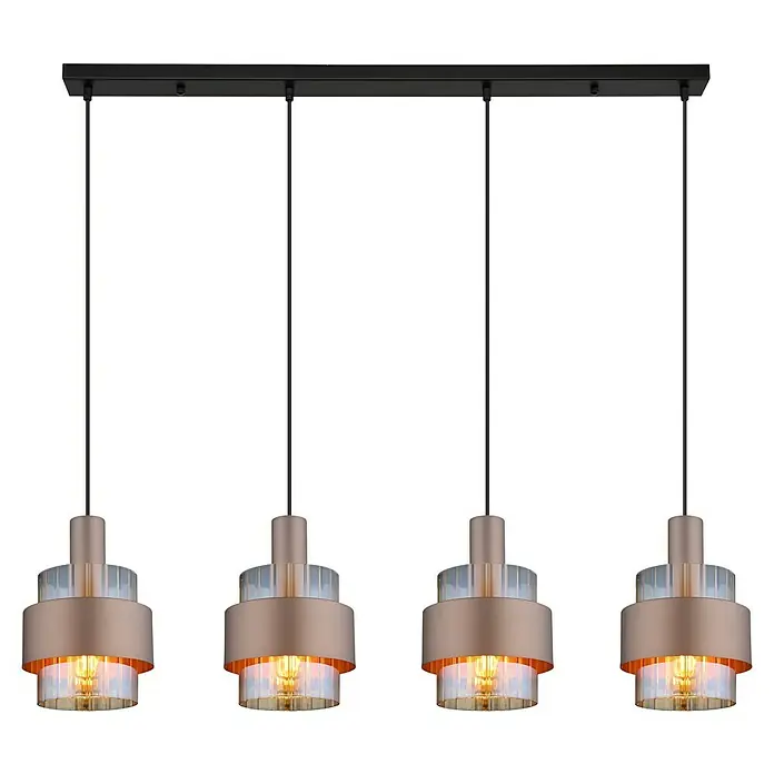 Globo Pendelleuchte Milley - L x B x H: 110 x 18,5 x 150 cm, Schwarz, E27 - Hängeleuchte mit vier Lampen und einem stilvollen Design für eine moderne Beleuchtung.