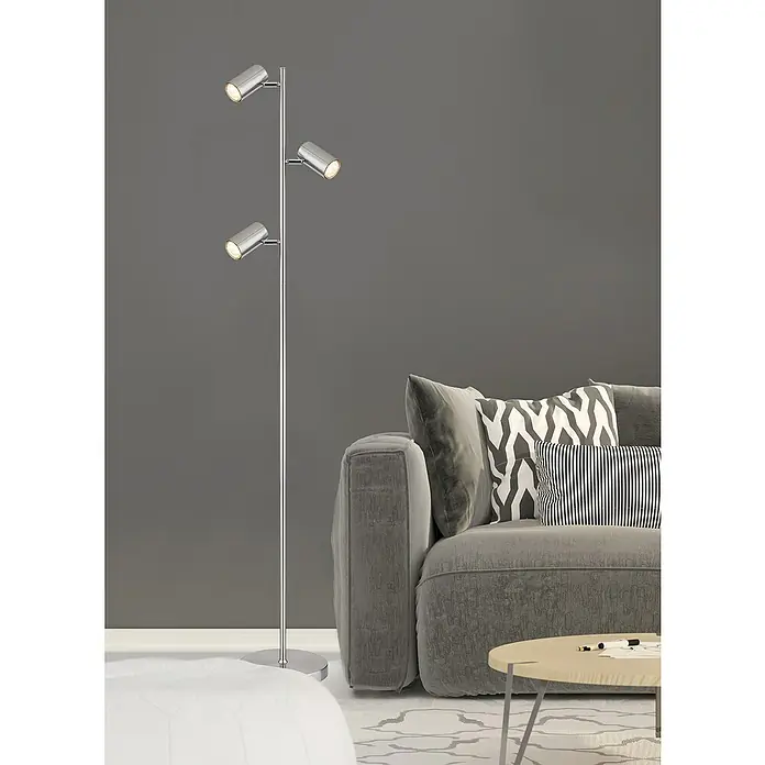 Globo Stehleuchte Robby - Silber, L x B x H: 250 x 230 x 1.540 mm - Die Stehlampe mit den drei Scheinwerfern sorgt für eine moderne Beleuchtung. Sie ist ein echter Hingucker und überzeugt mit ihrem Design.