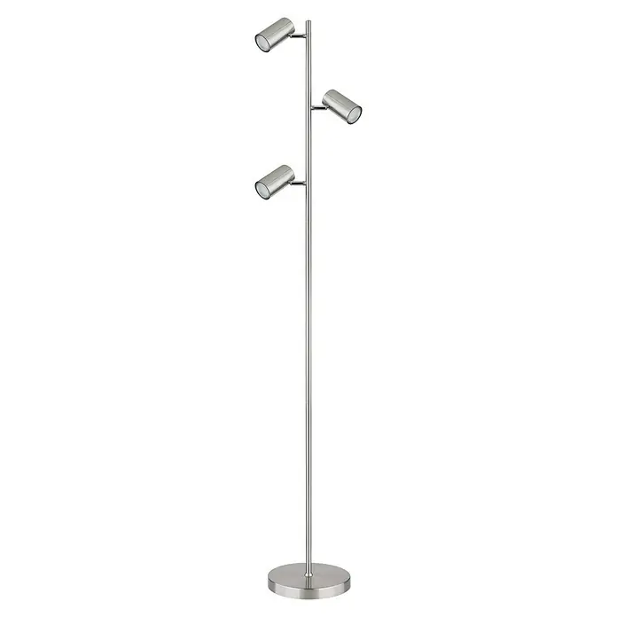 Globo Stehleuchte Robby - Silber, L x B x H: 250 x 230 x 1.540 mm - Diese Stehlampe aus gebürstetem Nickel verfügt über drei verstellbare Strahler zur gezielten Beleuchtung. Perfekt für moderne Wohnräume.