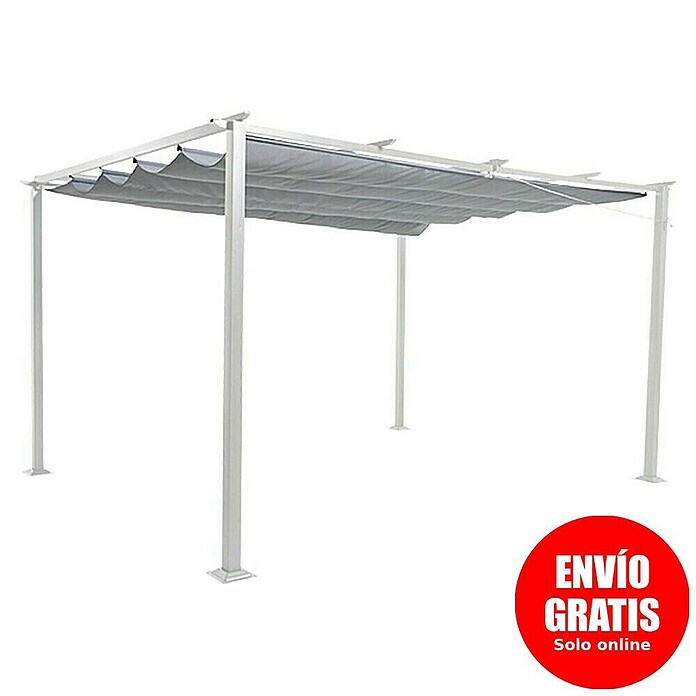 Sunfun Pérgola con toldo corredero Jakarta II XL (300 x 400 x 230 cm, Gris claro, Factor de protección: UV 50+)