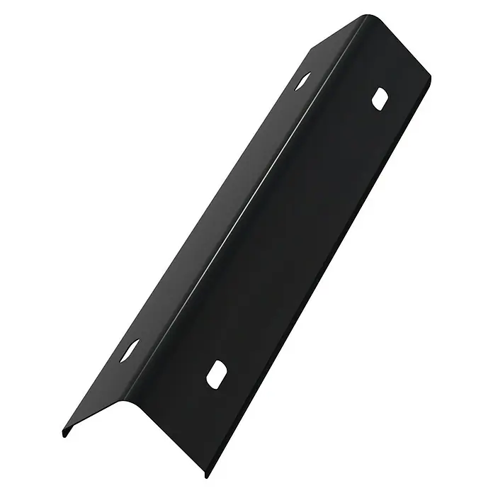 Grillstar Flammenschutz Powerburner - Passend für: Grillstar Gasgrills Powerburner - Produktansicht eines Eckwinkels aus schwarzem Metall mit Befestigungslöchern, ideal für Konstruktionen und Möbel.