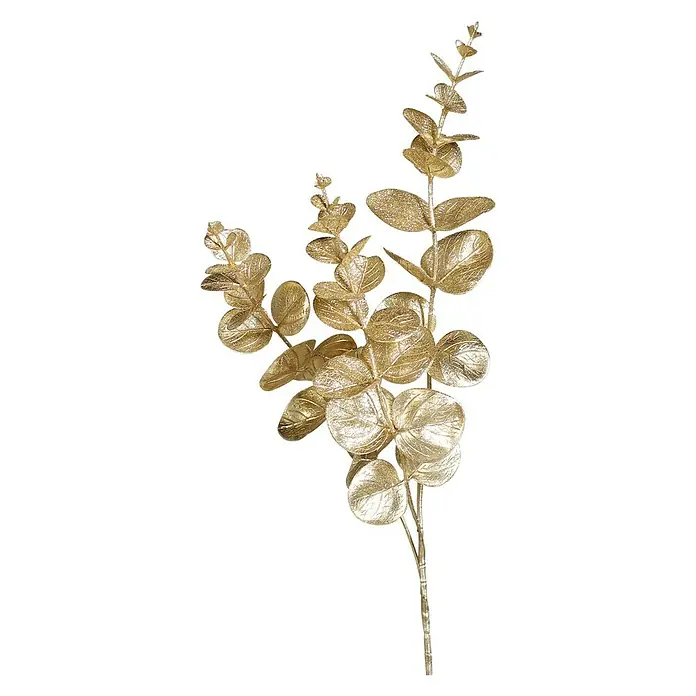 Kunstblume Eukalyptuszweig - Höhe: 63 cm, Gold - Goldener Eukalyptuszweig als Dekoration. Ideal für festliche Anlässe oder als elegante Wohnraumdekoration.