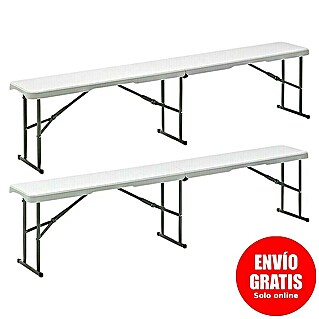 Banco plegable Every Set de 2 (L x An x Al: 180 x 28 x 43 cm, HDPE/Acero, Blanco, 2 pzs.)