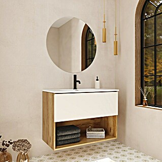 Mueble de lavabo Open (L x An x Al: 43 x 90 x 64 cm, Beige, Madera auténtica)