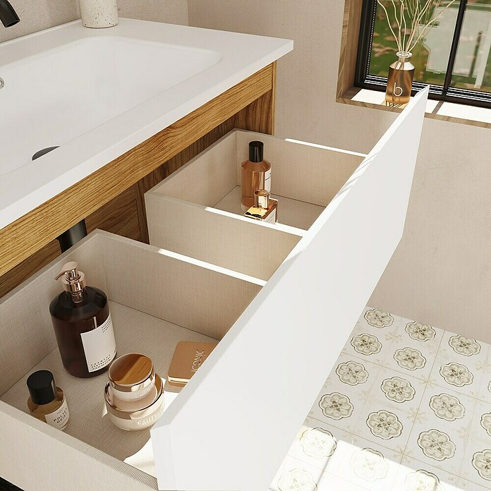Mueble de lavabo Open (L x An x Al: 43 x 80 x 64 cm, Blanco seda, Madera auténtica) | BAUHAUS