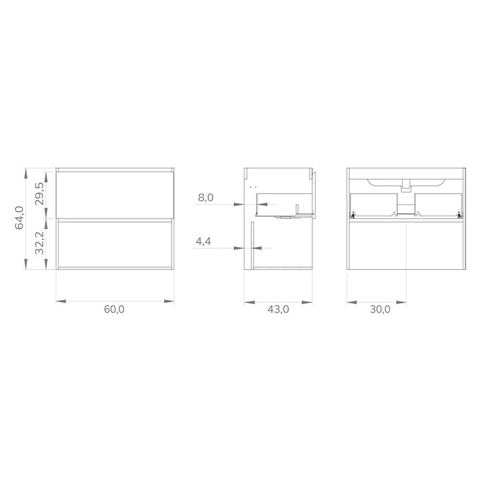 Mueble de lavabo Open (L x An x Al: 43 x 60 x 64 cm, Negro, Madera auténtica) | BAUHAUS