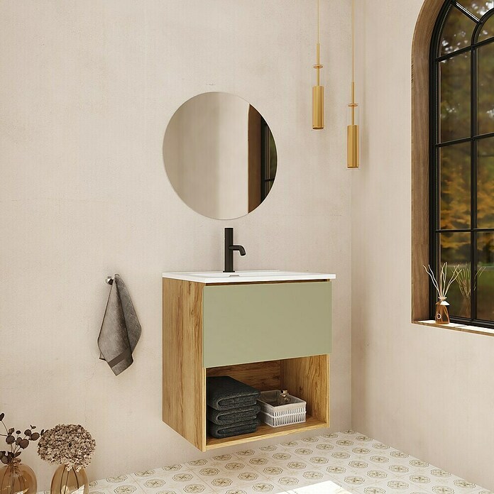 Mueble de lavabo Open (L x An x Al: 43 x 70 x 64 cm, Verde, Madera auténtica) | BAUHAUS