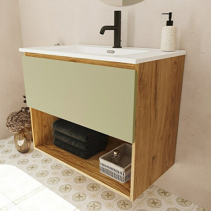 Mueble de lavabo Open (L x An x Al: 43 x 70 x 64 cm, Verde, Madera auténtica) | BAUHAUS