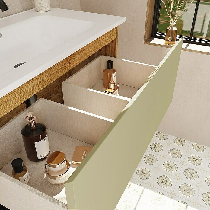 Mueble de lavabo Open (L x An x Al: 43 x 70 x 64 cm, Verde, Madera auténtica) | BAUHAUS