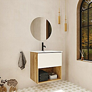 Mueble de lavabo Open (L x An x Al: 43 x 80 x 64 cm, Beige, Madera auténtica)