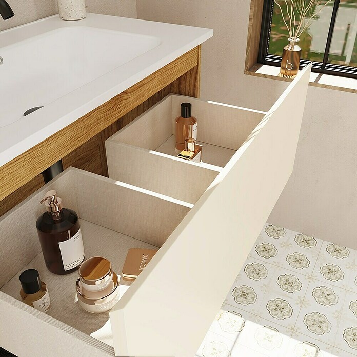 Mueble de lavabo Open (L x An x Al: 43 x 90 x 64 cm, Beige, Madera auténtica) | BAUHAUS