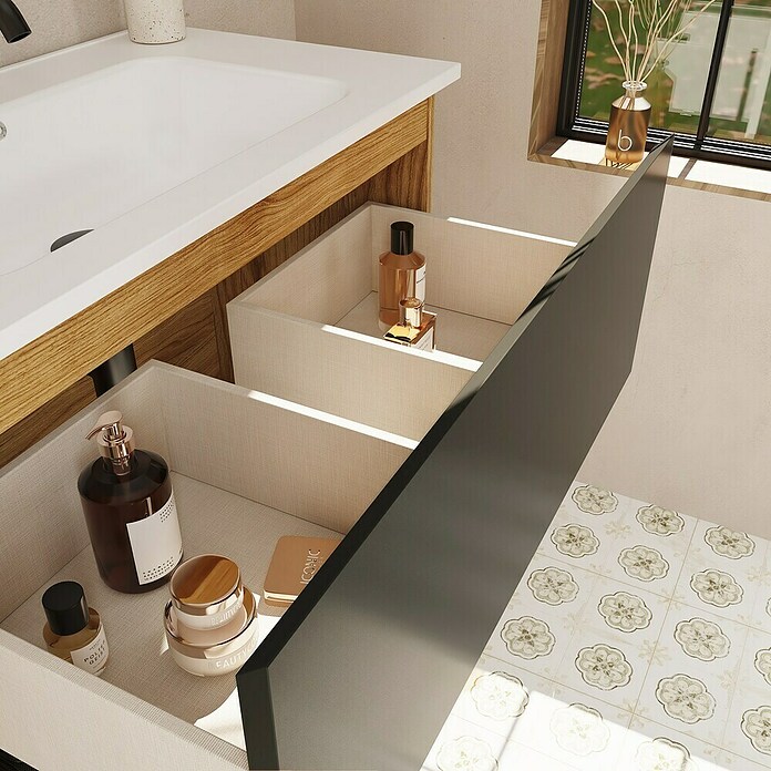 Mueble de lavabo Open (L x An x Al: 43 x 100 x 64 cm, Negro, Madera auténtica) | BAUHAUS