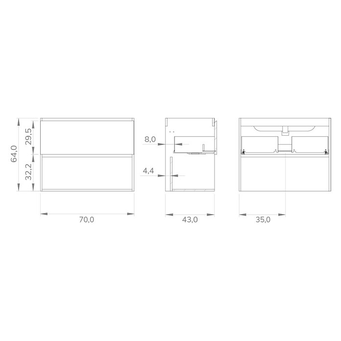 Mueble de lavabo Open (L x An x Al: 43 x 70 x 64 cm, Blanco seda, Madera auténtica) | BAUHAUS