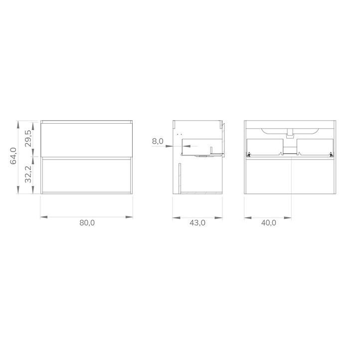 Mueble de lavabo Open (L x An x Al: 43 x 80 x 64 cm, Blanco seda, Madera auténtica) | BAUHAUS