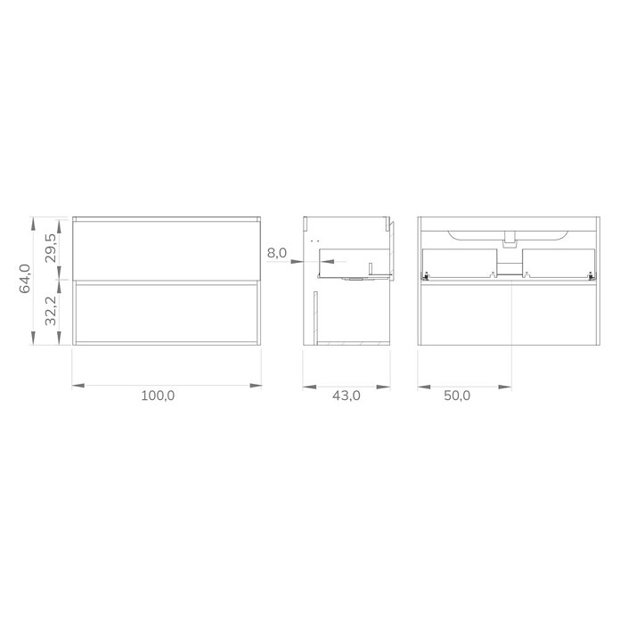 Mueble de lavabo Open (L x An x Al: 43 x 100 x 64 cm, Negro, Madera auténtica) | BAUHAUS