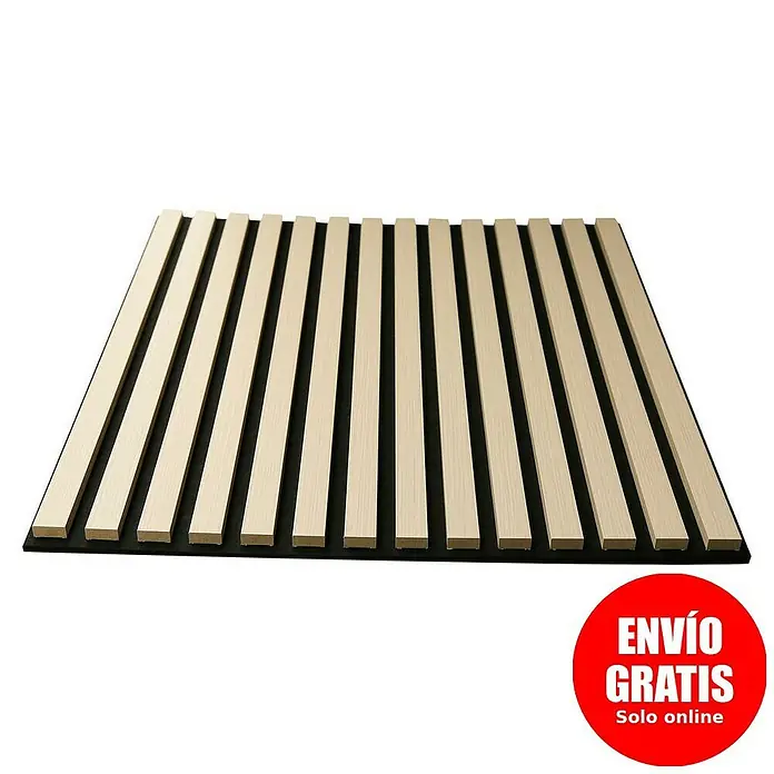 Panel acústico decorativo - 60 x 60 x 2,1 cm, Natural - Panel de madera para revestimiento de paredes o techos con estructura de listones y tela acústica negra para mejor acústica.