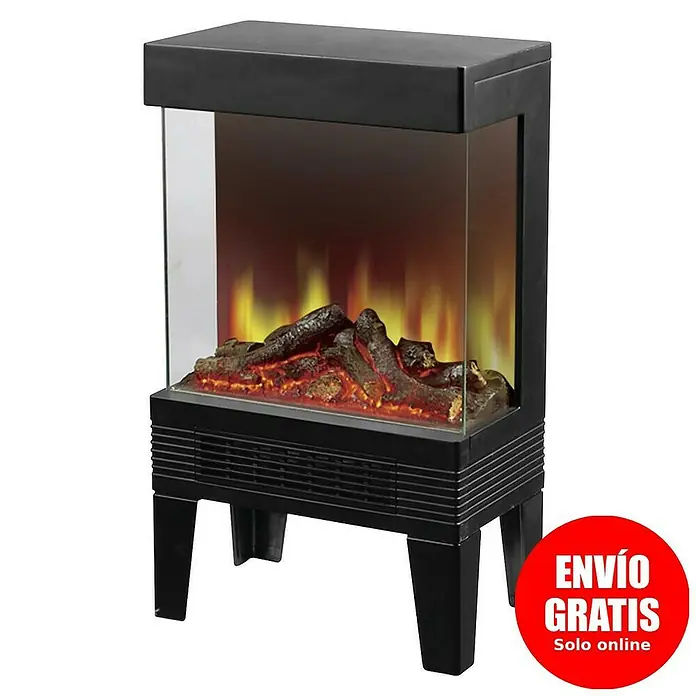 Fulmo Chimenea eléctrica Rotterdam - 1.850 W, Negro, 31 x 51 x 56 cm - Chimenea eléctrica con efecto de llama simulado, marco negro y base, creando un ambiente acogedor.