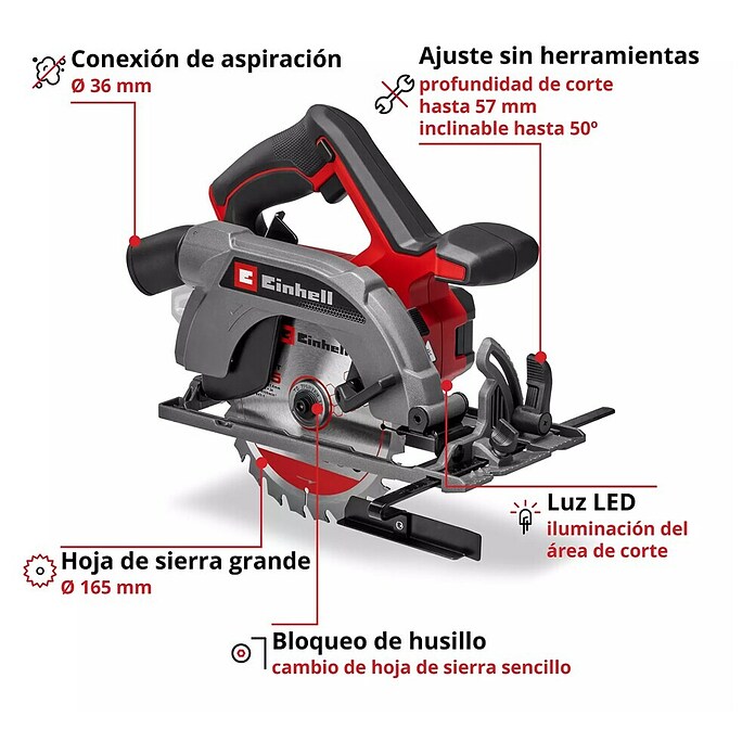 Einhell Power X-Change 18V Sierra circular de batería TE-CS 18/165-2 Li (18 V, Sin batería, Diámetro hoja de sierra: 165 mm, 4.200 r.p.m.) | BAUHAUS