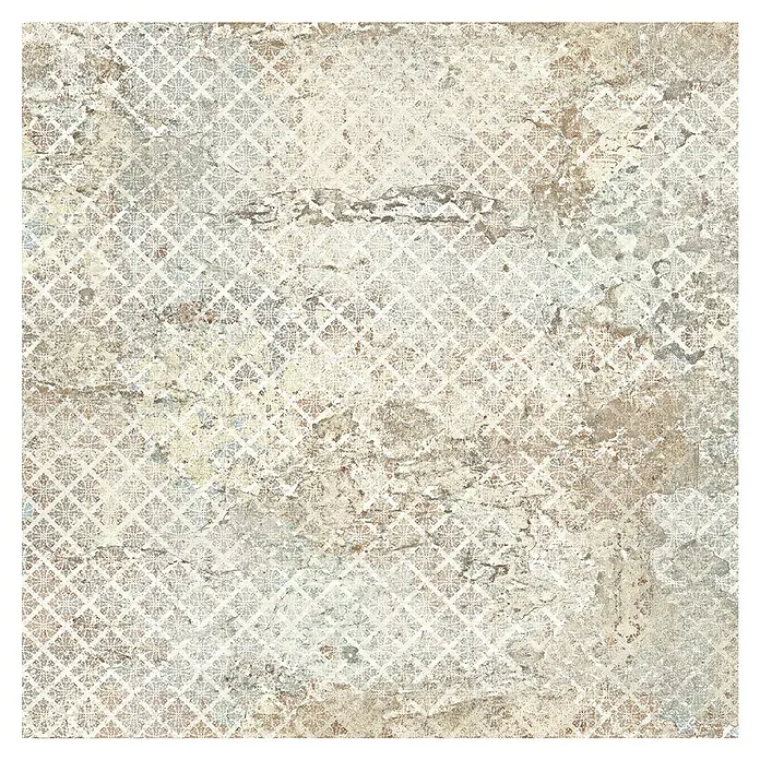 Feinsteinzeugfliese Carpet Natural - 50 x 100 cm, Sand, Matt - Elegante Keramikfliese mit einem komplexen geometrischen Muster und einer Textur, die an gealterten Stein erinnert, ideal für stilvolle Innenräume.
