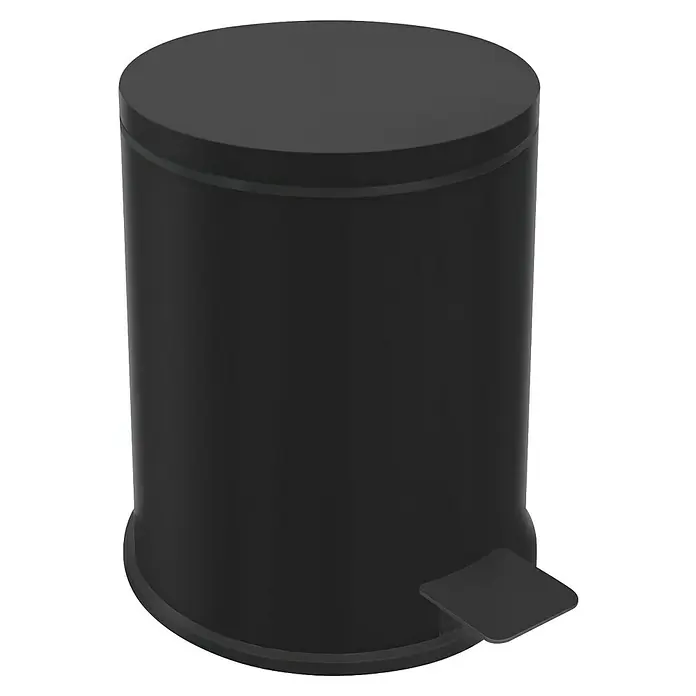 Zack Kosmetikeimer Vasca - 3 l, Edelstahl, Schwarz - Abbildung eines runden, schwarzen Treteimer Mülleimers mit Deckel, ideal für Bad oder Küche. Robust und funktional.