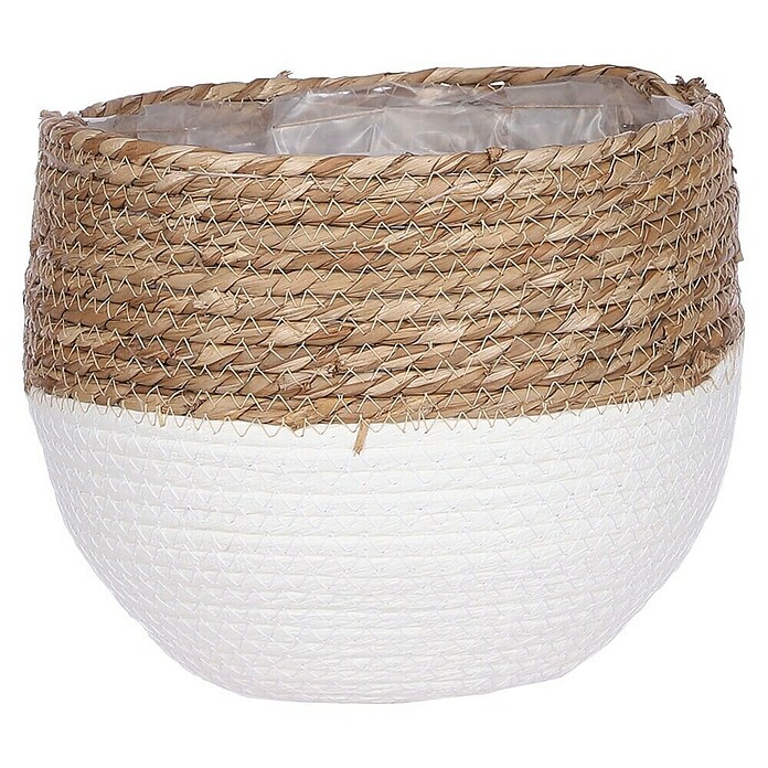 Maceta con interior de plástico Jorck (Dimensiones externas (Ø x Al): 22 x 19 cm, Materiales naturales, Blanco/Natural) | BAUHAUS