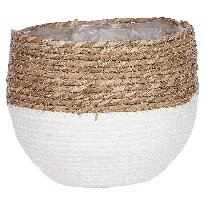 Maceta con interior de plástico Jorck (Dimensiones externas (Ø x Al): 26 x 24 cm, Materiales naturales, Blanco/Natural) | BAUHAUS