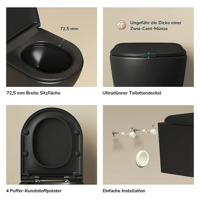 Emke Wand-WC Vero - Spülrandlos, Mit schmutzabweisender Glasur, Schwarz