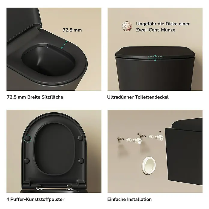 Emke Wand-WC Luno - Spülrandlos, Mit schmutzabweisender Glasur, Schwarz