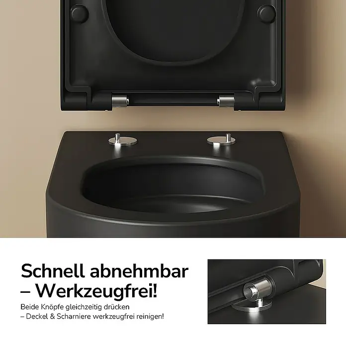 Emke Wand-WC Nero - Spülrandlos, Mit schmutzabweisender Glasur, Schwarz