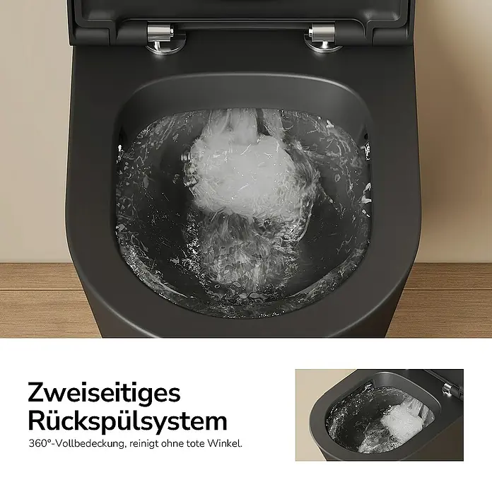 Emke Wand-WC Luno - Spülrandlos, Mit schmutzabweisender Glasur, Schwarz