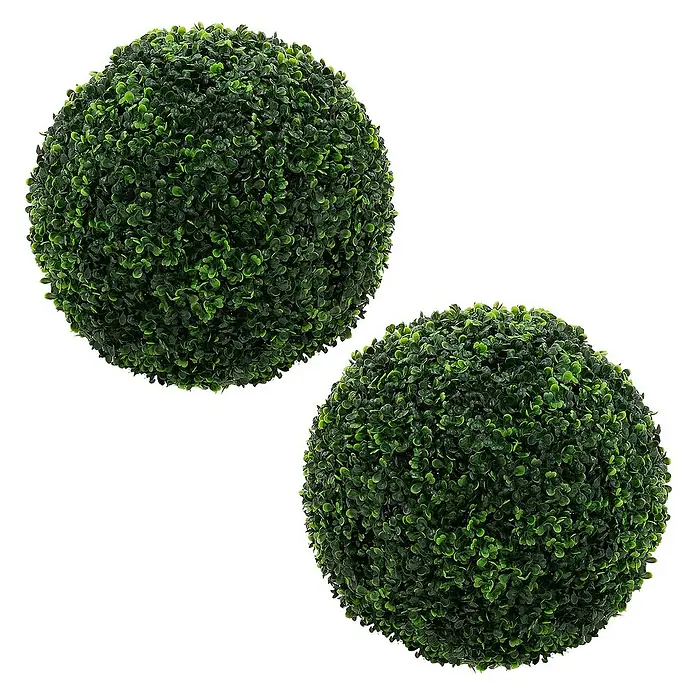 ML-Design Kunstpflanze Buchsbaumkugel Pflegeleichte 2er Set Deko Ø35 cm für Innen & Außen - Höhe: 35 cm, Blütenfarbe: Grün, Kunststoff