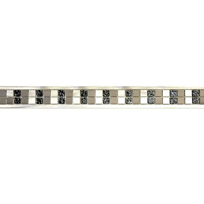 Fliesenbordüre Crystal ABO B89 - 60 x 5,5 cm, Mix Silber/Schwarz, Matt - Nahaufnahme eines dekorativen Mosaikbordüre, die eine elegante Note verleiht, ideal für die Gestaltung stilvoller Akzente in jedem Raum.