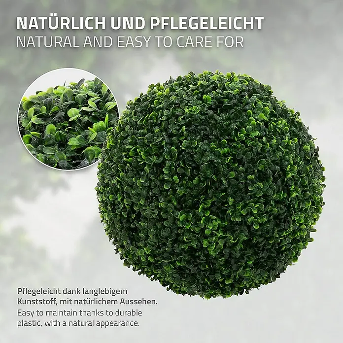 ML-Design Kunstpflanze Buchsbaumkugel Pflegeleichte 2er Set Deko Ø35 cm für Innen & Außen - Höhe: 35 cm, Blütenfarbe: Grün, Kunststoff