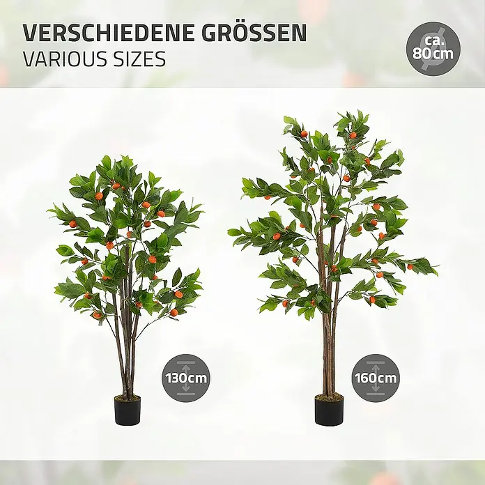ML-Design Kunstpflanze Orangenbaum Pflegeleichte Kunstbaum 160 cm für Innen & Außen im Topf - Blütenfarbe: Orange, Kunststoff