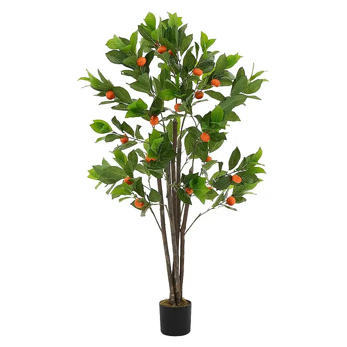 ML-Design Kunstpflanze Orangenbaum Pflegeleichte Kunstbaum 130 cm für Innen & Außen im Topf - Höhe: 130 cm, Blütenfarbe: Orange, Kunststoff