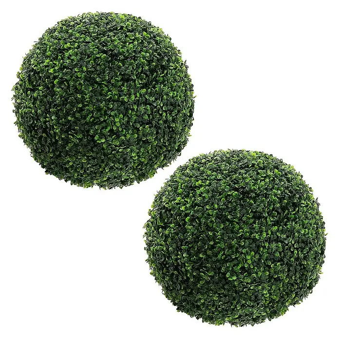 ML-Design Kunstpflanze Buchsbaumkugel Pflegeleichte 2er Set Deko Ø45 cm für Innen & Außen - Blütenfarbe: Grün, Kunststoff
