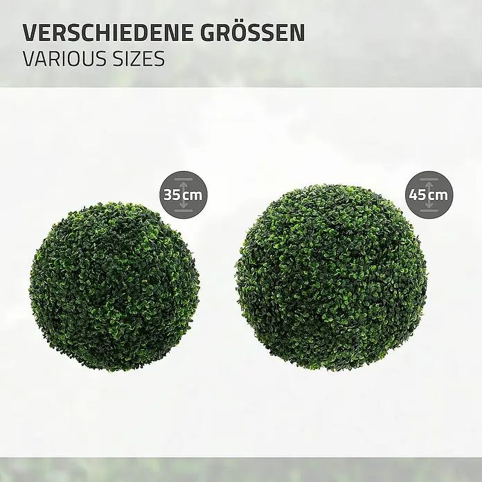ML-Design Kunstpflanze Buchsbaumkugel Pflegeleichte 2er Set Deko Ø45 cm für Innen & Außen - Blütenfarbe: Grün, Kunststoff