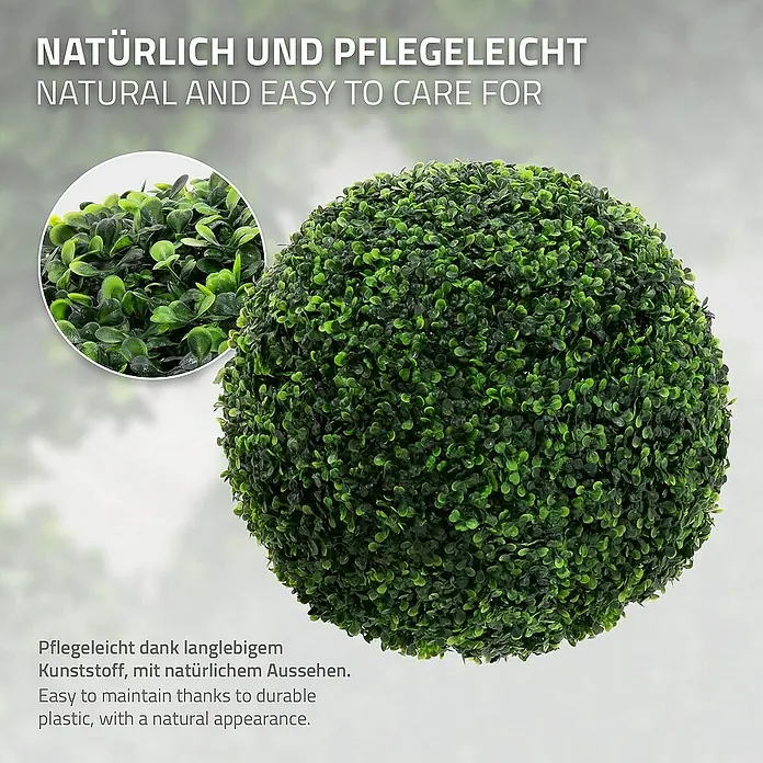 ML-Design Kunstpflanze Buchsbaumkugel Pflegeleichte 2er Set Deko Ø45 cm für Innen & Außen - Blütenfarbe: Grün, Kunststoff