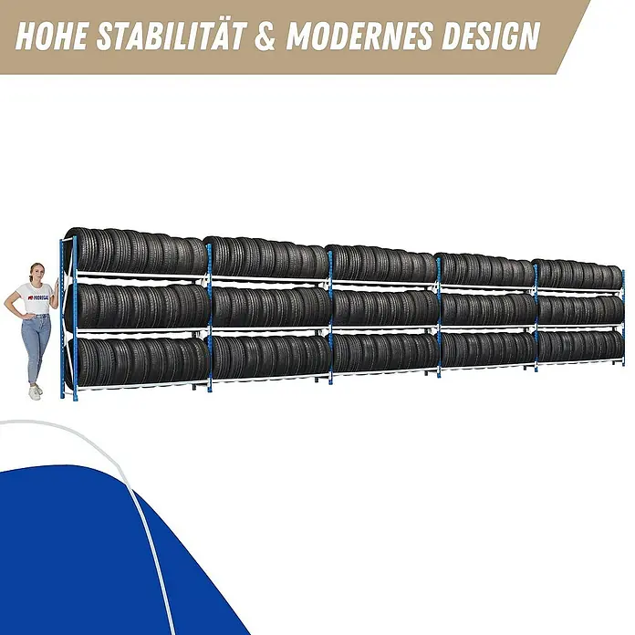 Proregal Reifenregal Mega Deal MAXIMUS Pro - H x B x T: 200 x 750 x 50 cm, Stecken, Lichtblau/Lichtgrau