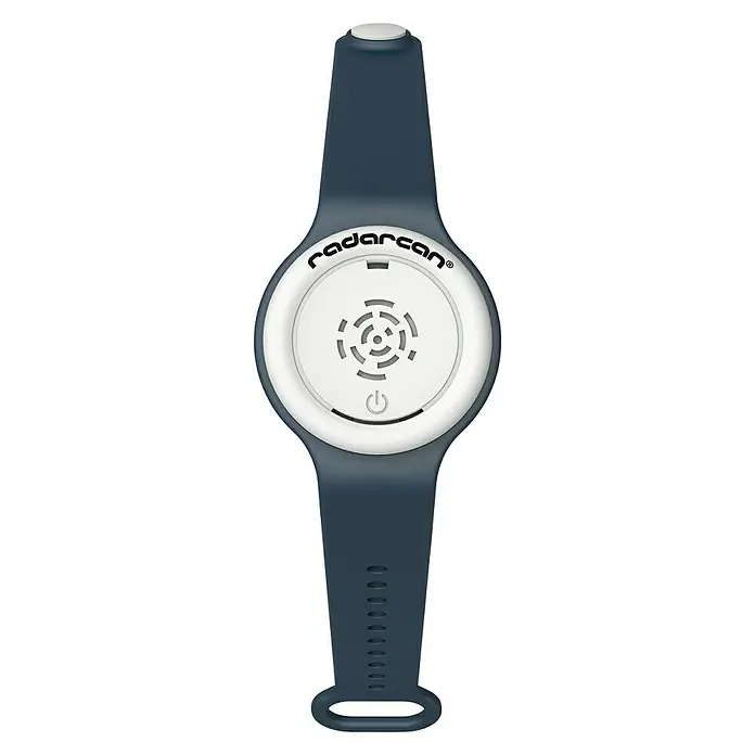 Antimosquitos personal plus R-100 - Multicolor, Con interruptor - La pulsera Radarcan protege contra las picaduras de mosquitos. Es azul y blanco y tiene un diseño redondo.