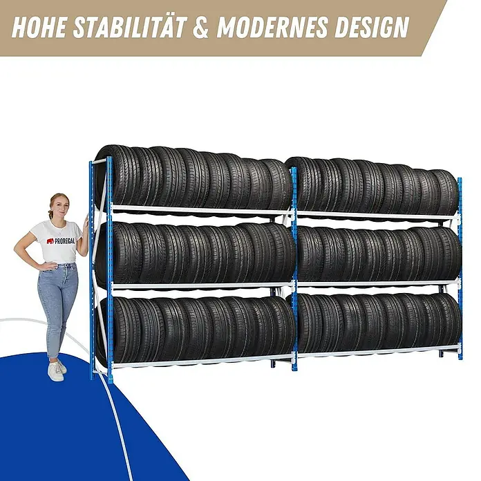 Proregal Reifenregal Mega Deal MAXIMUS Pro - H x B x T: 200 x 300 x 50 cm, Stecken, Lichtblau/Lichtgrau
