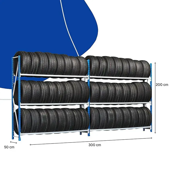 Proregal Reifenregal Mega Deal MAXIMUS Pro - H x B x T: 200 x 300 x 50 cm, Stecken, Lichtblau/Lichtgrau
