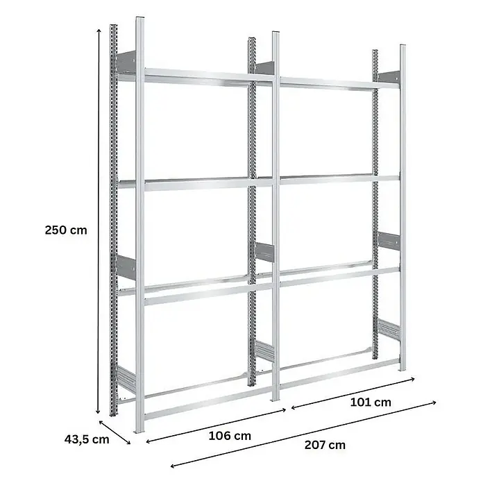 Proregal Reifenregal TIRE PRO - H x B x T: 250 x 200 x 43 cm, Stecken, Verzinkt
