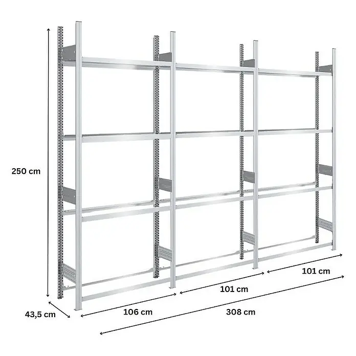 Proregal Reifenregal TIRE PRO - H x B x T: 250 x 300 x 43 cm, Stecken, Verzinkt
