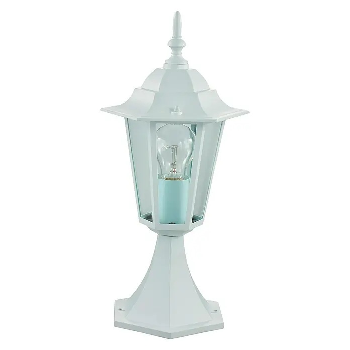 Sobremuro exterior Orlando - 60 W, Blanco, 19,6 x 19,6 x 40,9 cm - Farol blanco de exterior con base hexagonal y bombilla tradicional. Ideal para senderos de jardín o patios.